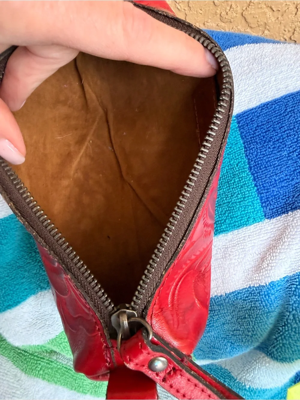 Patricia Nash Red Embossed Leather Cosmetic Case